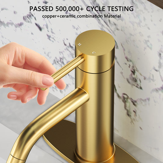 Single Handle Brass Bathroom Sink Faucet with Pop Up Drain Assembly and Water Faucet Supply Lines