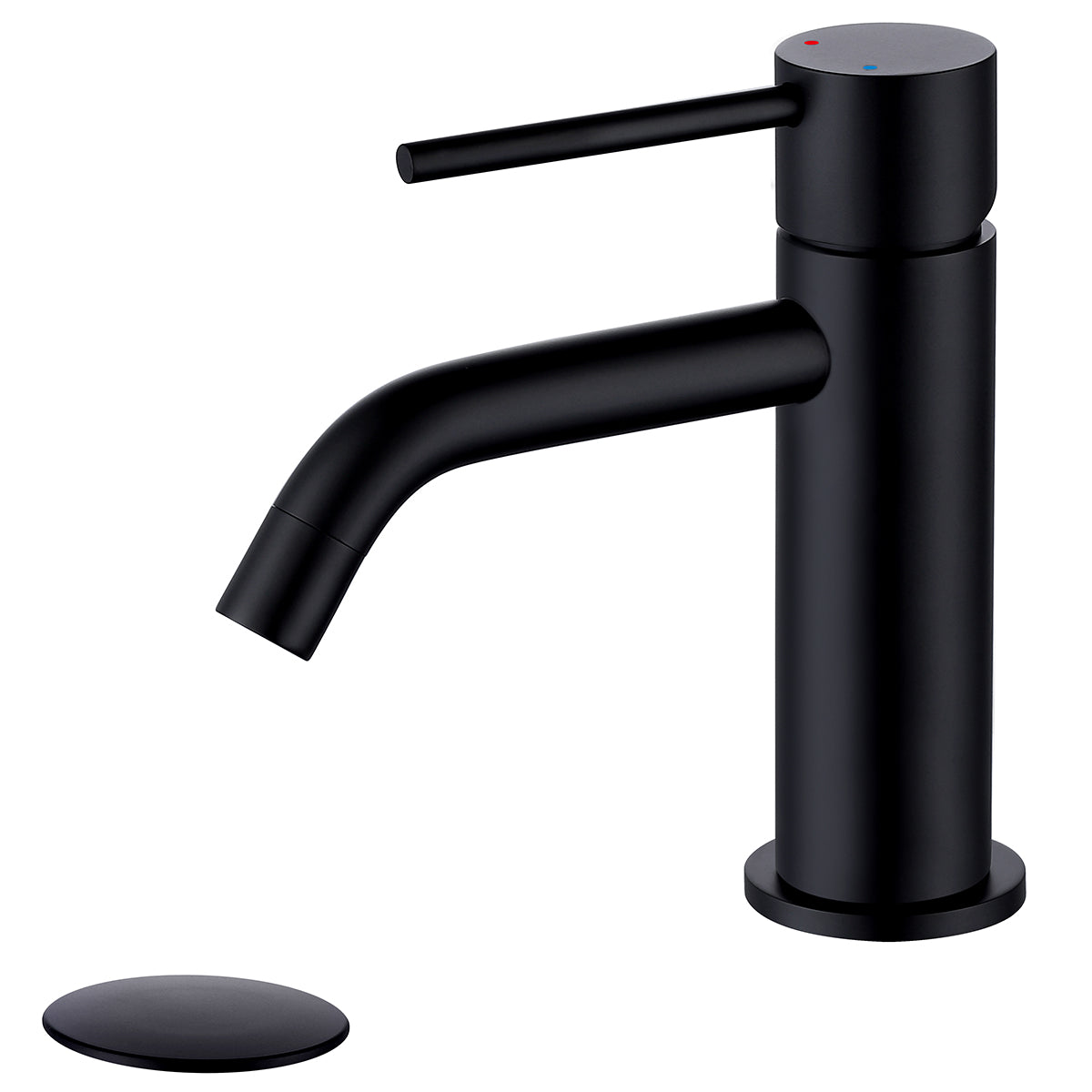 Black Single Hole Brass Bathroom Faucet with Pop Up Drain Assembly & Supply Hose