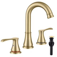 3 Hole Brushed Gold Bathroom Faucet With Pop Up Drain And CUPC Faucets Supply Hose