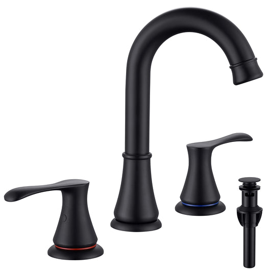 3 Hole Matte Black Bathroom Faucet with Pop Up Drain and cUPC Faucets Supply Hose