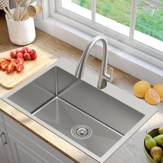 28 x 20 Inch Stainless Steel Single Bowl Drop In Kitchen Sink with Bottom Grid Drain Strainer Set