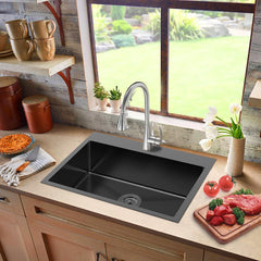 28 x 20 Inch Black Stainless Steel Single Bowl Drop In Kitchen Sink