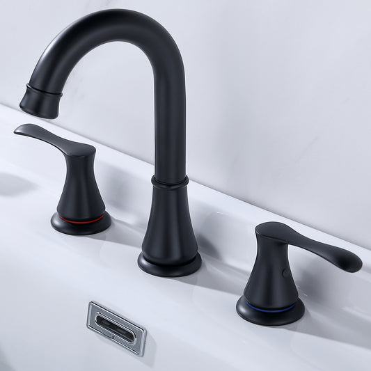 3 Hole Matte Black Bathroom Faucet with Pop Up Drain and cUPC Faucets Supply Hose