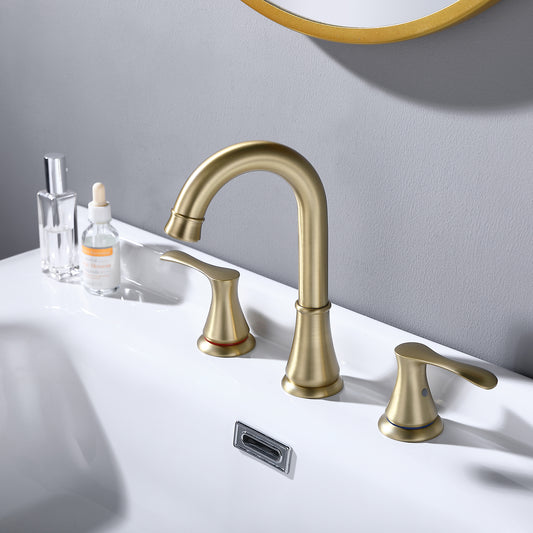 3 Hole Brushed Gold Bathroom Faucet With Pop Up Drain And CUPC Faucets Supply Hose