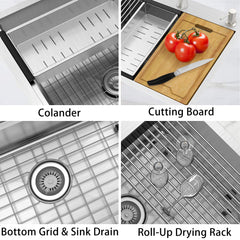 25 inch Drop-in Kitchen Sink Workstation, 18 Gauge Single Bowl Stainless Steel - 2522