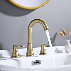 3 Hole Brushed Gold Bathroom Faucet With Pop Up Drain And CUPC Faucets Supply Hose