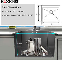 25 inch Drop-in Kitchen Sink Workstation, 18 Gauge Single Bowl Stainless Steel