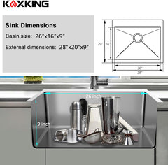 28 x 20 Inch Stainless Steel Single Bowl Drop In Kitchen Sink with Bottom Grid Drain Strainer Set