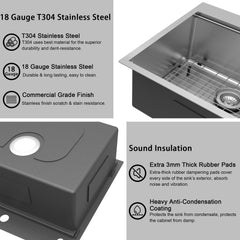 25 inch Drop-in Kitchen Sink Workstation, 18 Gauge Single Bowl Stainless Steel - 2522