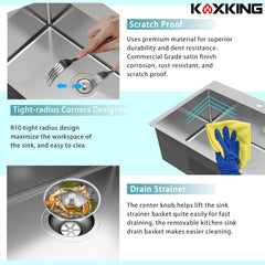 28 x 20 Inch Stainless Steel Single Bowl Drop In Kitchen Sink with Bottom Grid Drain Strainer Set