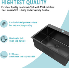 28 x 20 Inch Black Stainless Steel Single Bowl Drop In Kitchen Sink