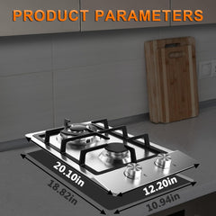 12 Inch 2 Burner Stainless Steel Gas Cooktop with Dual Size Power