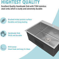 28 x 20 Inch Stainless Steel Single Bowl Drop In Kitchen Sink with Bottom Grid Drain Strainer Set