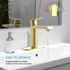 Brushed Gold Single Handle Bathroom Sink Faucet with Pop-up Drain and Water Supply Lines - GS100BG