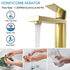 Brushed Gold Single Handle Bathroom Sink Faucet with Pop-up Drain and Water Supply Lines - GS100BG