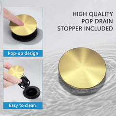 Brushed Gold Single Handle Bathroom Sink Faucet with Pop-up Drain and Water Supply Lines - GS100BG