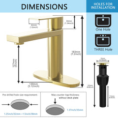 Brushed Gold Single Handle Bathroom Sink Faucet with Pop-up Drain and Water Supply Lines - GS100BG