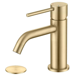 Brushed Gold Single Hole Brass Bathroom Faucet With Pop Up Drain Assembly & Supply Hose