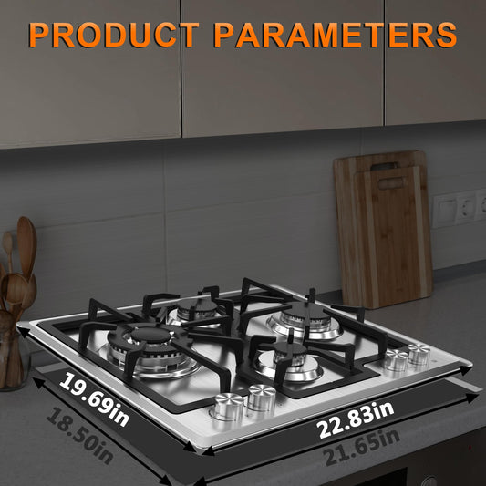 24 Inch 4 Burner Stainless Steel Gas Cooktop with Dual Size Power