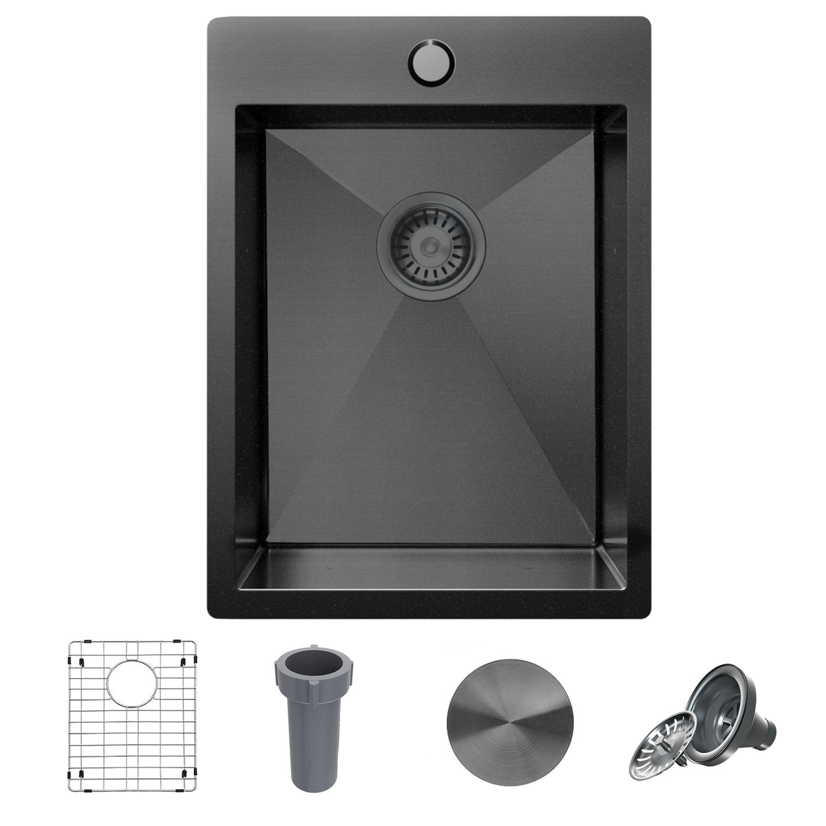 15 x 20 inch Drop-in Black Bar Sink,Kitchen Sink with Bottom Grid Drain Strainer Set