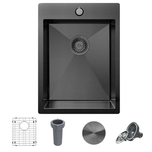 15 x 20 inch Drop-in Black Bar Sink,Kitchen Sink with Bottom Grid Drain Strainer Set