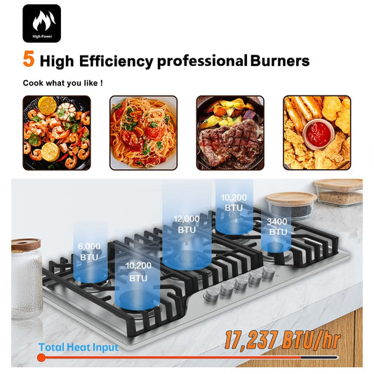 30 inch Bulit-in Stainless Steel Gas Cooktop with 5 Burner