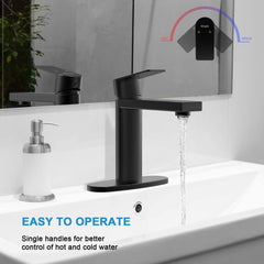 Matte Black Single Hole Bathroom Faucet, with Pop-Up Waste and Fixed Panel and Supply Pipe - GS100BK