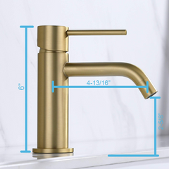 Brushed Gold Single Hole Brass Bathroom Faucet With Pop Up Drain Assembly & Supply Hose