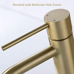 Brushed Gold Single Hole Brass Bathroom Faucet With Pop Up Drain Assembly & Supply Hose