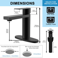 Matte Black Single Hole Bathroom Faucet, with Pop-Up Waste and Fixed Panel and Supply Pipe - GS100BK