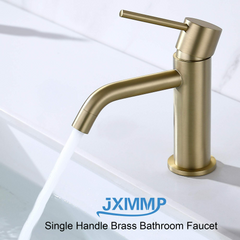 Brushed Gold Single Hole Brass Bathroom Faucet With Pop Up Drain Assembly & Supply Hose