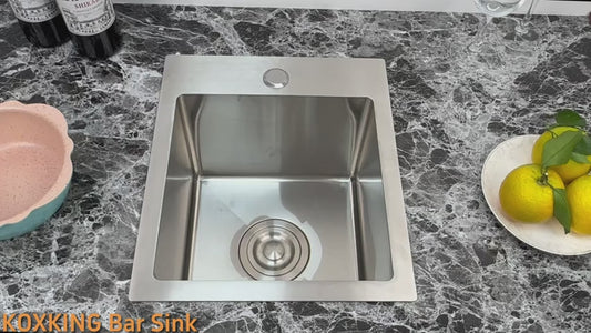 15 x 15 inch Stainless Steel Bar Sink, Drop-in Kitchen Sink with Strain & Bottom Grid